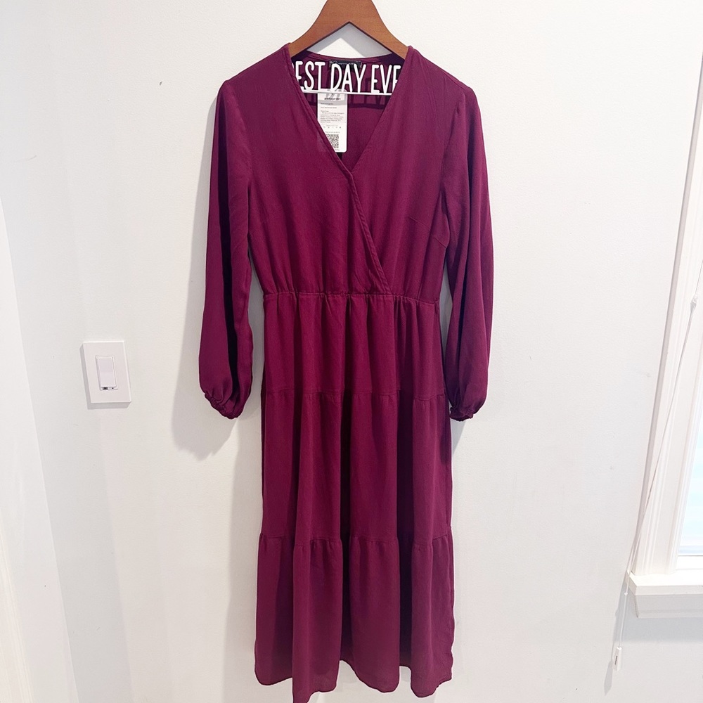 NWT Prettygarden maroon red long faux wrap dress Medium